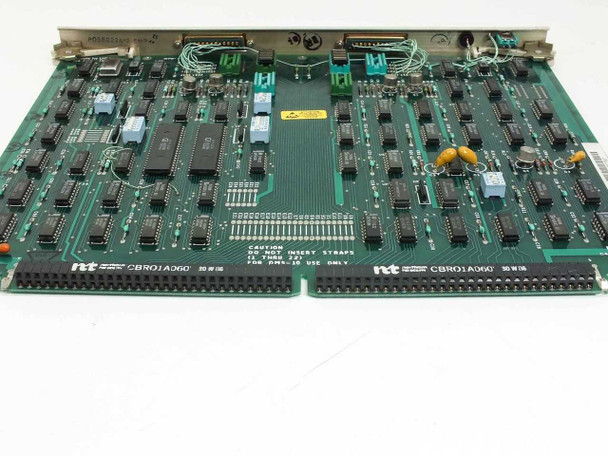 Nortel QPC139B SDI2 card — top-down overview showing CBR01A060 markings, Caution strap warning label, and full component layout
