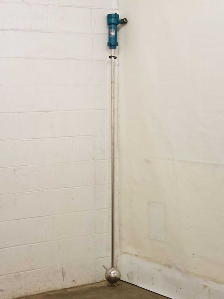 MTS Temposonics LT107501000 Analog Level Transmitter full length view showing teal housing and 75-inch stainless steel rod with float ball