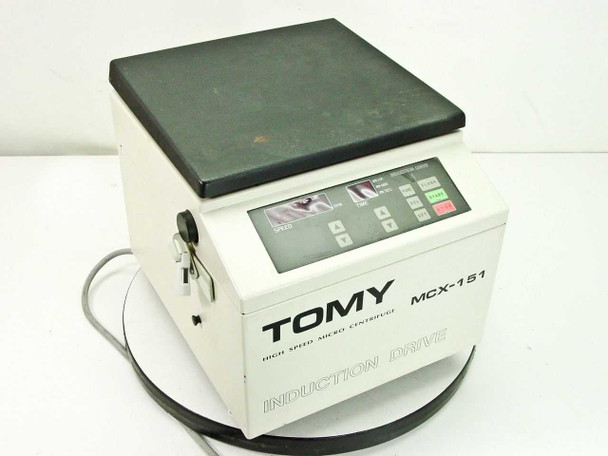 Tomy MCX-151 Benchtop Micro Centrifuge – front view with lid closed, showing digital control panel and MCX-151 model label