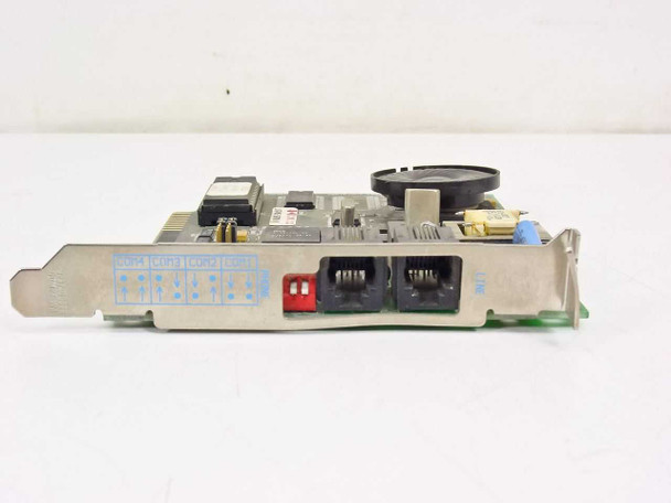 Hayes 5302AM ISA modem – bracket end view showing two RJ-11 ports (line and phone) and status indicator LEDs