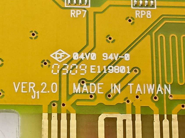 NetMos E119801 PCB close-up showing board markings: E119801, Ver 2.0, Made in Taiwan, 94V-0
