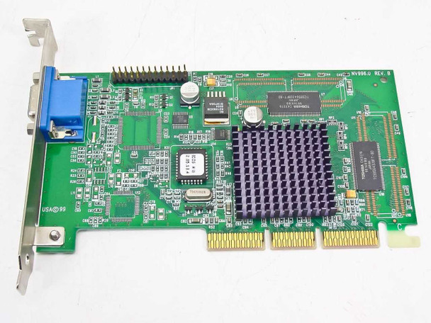 VisionTek NV996.0 Rev B 32MB AGP video card – component side showing NVIDIA RIVA TNT2 GPU with passive heatsink and VGA output bracket