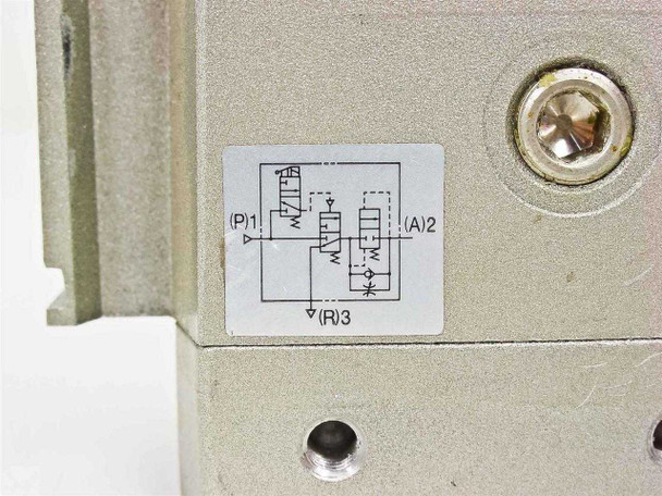 SMC AV3000-03G-5DZ – close-up of pneumatic schematic diagram sticker showing P1, A2, R3 port configuration