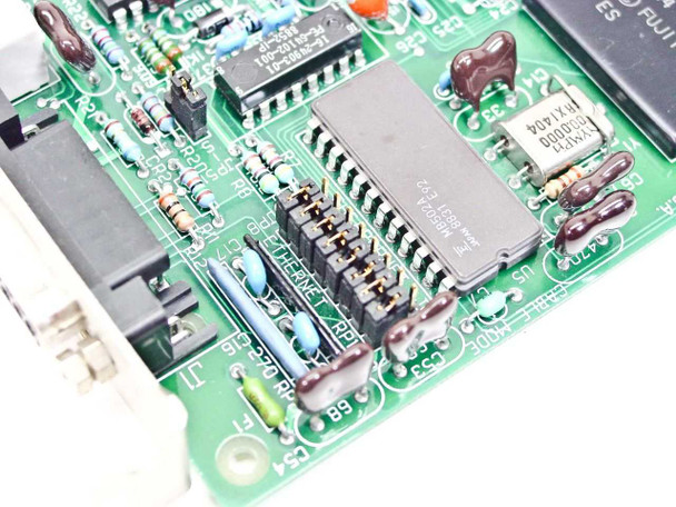Tiara Lancard/E-PC 16 — close-up of card edge area showing Ethernet APP region, additional DIP ICs, and jumper banks