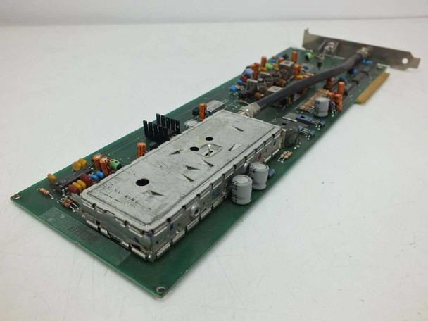 DEI Sharp ISA TV tuner card – reverse side view showing large shielded tuner can, capacitors, and full PCB length with ISA edge connector
