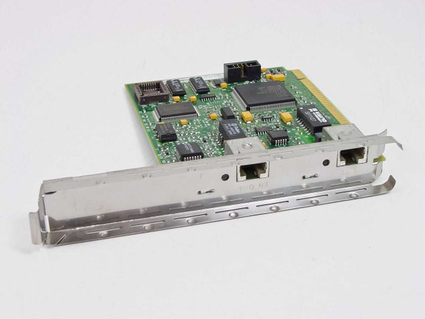 HP 5064-1801 PCI 10/100 Ethernet network card – angled front view showing dual RJ45 ports and green PCB with full-height bracket