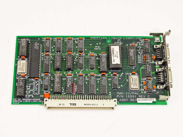 American Liquid Light MAC II/PAL 10001 Rev C full card view — FCC ID label, T&B MC096-012-2 bus connector, and two DB-9 bracket connectors visible