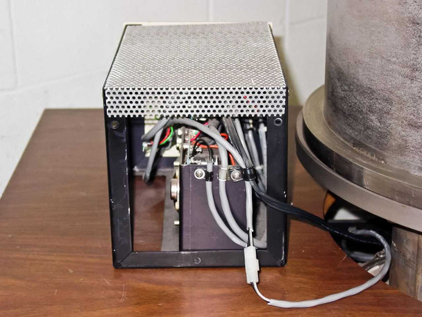 Rear view of substrate rotation speed control box showing wiring harness, BNC/coax connectors, and cable connections