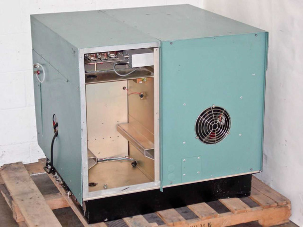 LFE PFS/PCrE/PDS-501 — rear left view with side access panel open showing empty interior compartment shelf and rear exhaust fan