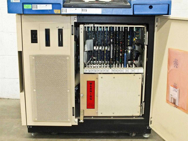 K&S 1484 front view with left side panel open showing populated card cage and internal electronics