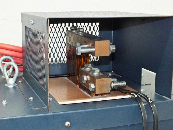 Hitran AT0098-01 — top enclosure open showing copper bus bar output terminals and secondary output connection hardware