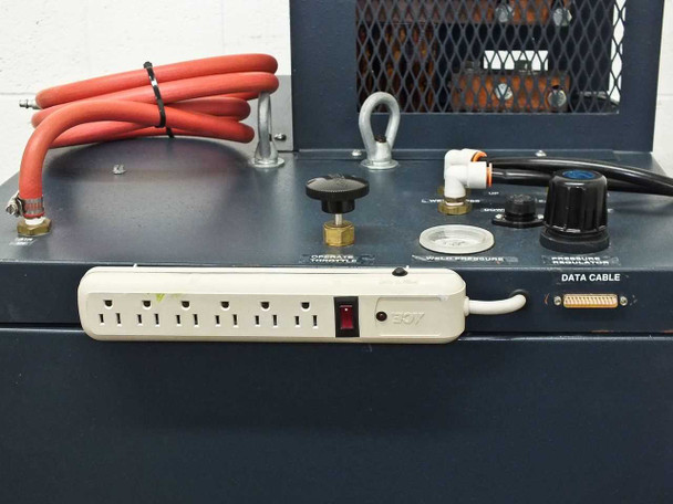 Hitran AT0098-01 top panel — 6-outlet power strip attached to top surface alongside control panel and coolant hose