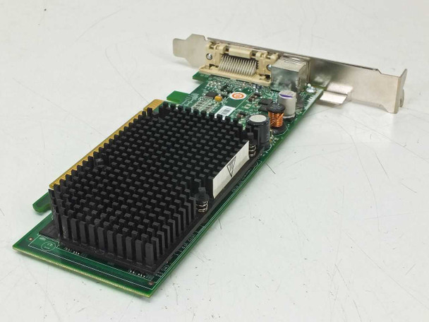 Dell GJ501 ATI Radeon X1300 PCIe video card – top-down rear view showing passive heatsink, PCIe edge connector, and bracket with DMS-59 port