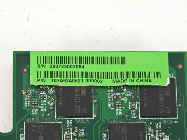 Dell GJ501 ATI Radeon X1300 PCIe video card – close-up of green label showing P/N 102A9240521 and Made in China marking