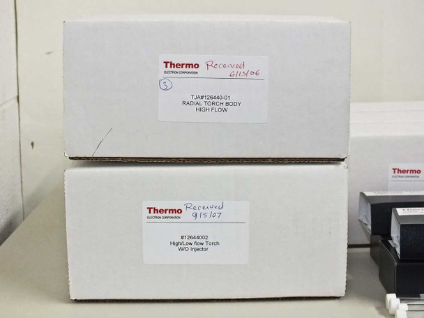 Thermo Electron TJA P/N 126440-01 Radial Torch Body High Flow and P/N 1264002 High/Low Flow Torch boxes