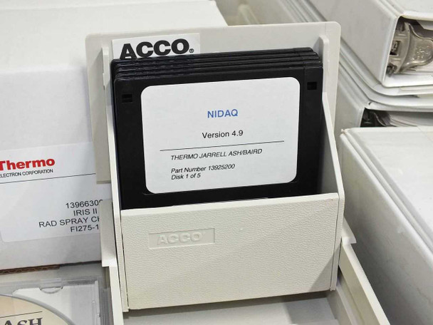 ACCO disk holder with NIDAQ Version 4.9 floppy disks, P/N 13925200, Thermo Jarrell Ash/Baird, Disk 1 of 5