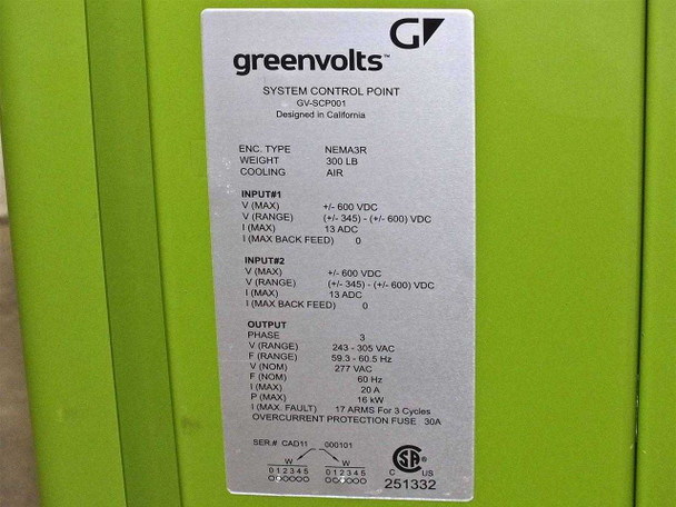 GreenVolts GV-SCP001 16kW 480 VAC Solar Panel Inverter - Untested - As Is