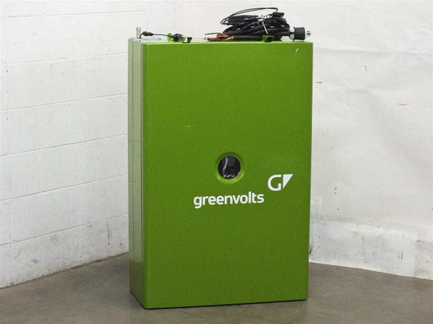 GreenVolts GV-SCP001 16kW solar inverter – front panel view showing green cabinet and GreenVolts logo