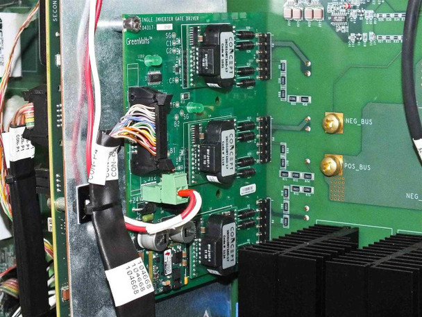 GreenVolts GV-SCP001 – Single Inverter Gate Driver board labeled GreenVolts, showing IGBT gate drive modules and NEG/POS BUS terminals