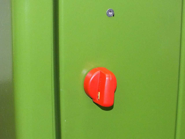 GreenVolts GV-SCP001 – red rotary emergency stop button on right side of enclosure