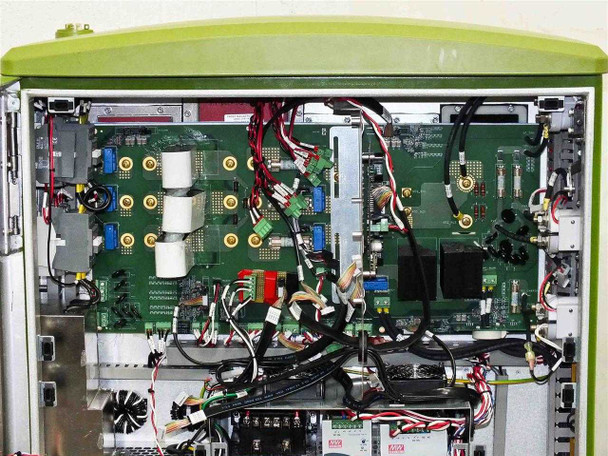 GreenVolts GV-SCP001 inverter interior – upper section with multiple green control and inverter PCBs and wiring harnesses