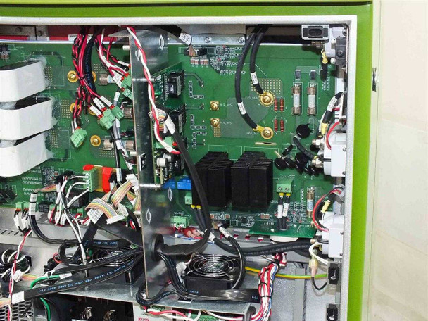 GreenVolts GV-SCP001 inverter interior – right-side view of main inverter PCBs, cooling fans, and wiring