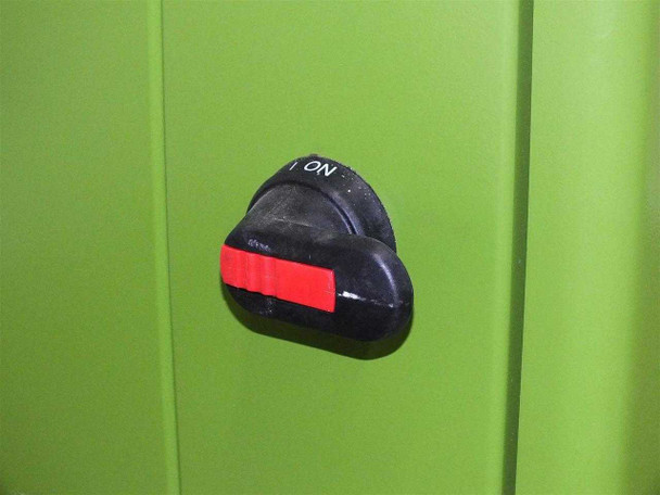 GreenVolts GV-SCP001 inverter – exterior main rotary ON/OFF disconnect switch with red lockout tape