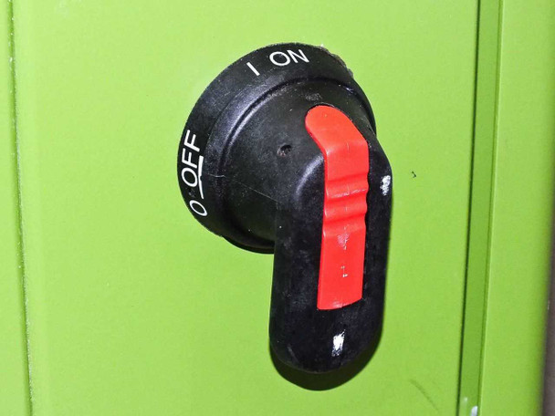 GreenVolts GV-SCP001 inverter – main rotary ON/OFF disconnect switch on exterior left side of cabinet