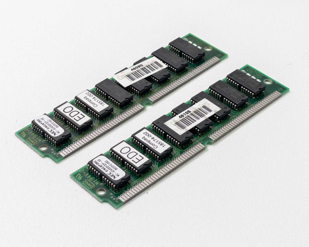 Compaq 185174-002 16MB EDO 72-pin SIMM pair — front view showing EDO labels and Compaq part number stickers