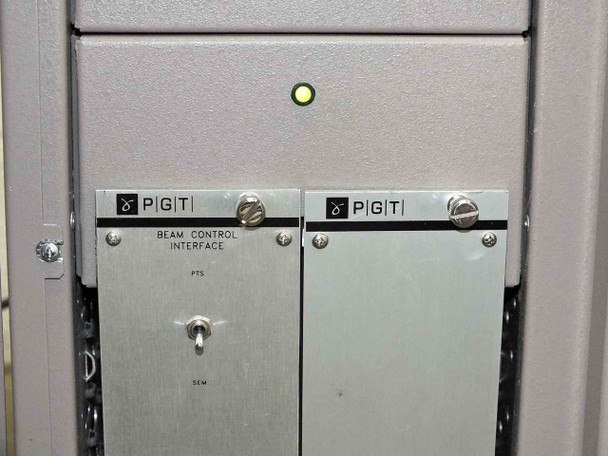 PGT Beam Control Interface modules close-up – two side-by-side PGT modules with thumbscrew fasteners, Beam Control Interface label, PTS and SEM selector switch