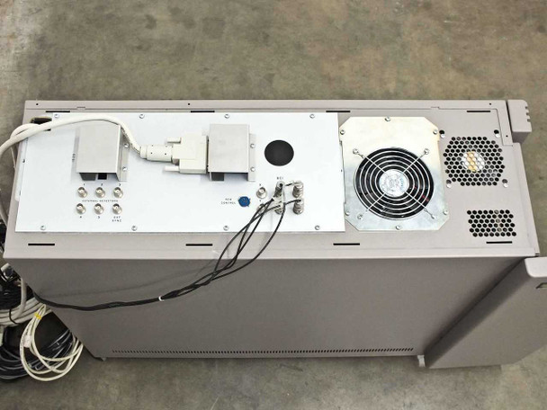 PGT .8000 ECS Computer rear panel overview – SCSI connector block, BNC external detector ports, BCI connectors, REM Control port, large exhaust fan, power supply area