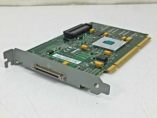 Compaq Smart Array 532 SCSI Controller Card 226874-001 – angled front view showing 68-pin external SCSI port, internal SCSI connector, main controller chip, and PCI edge connector