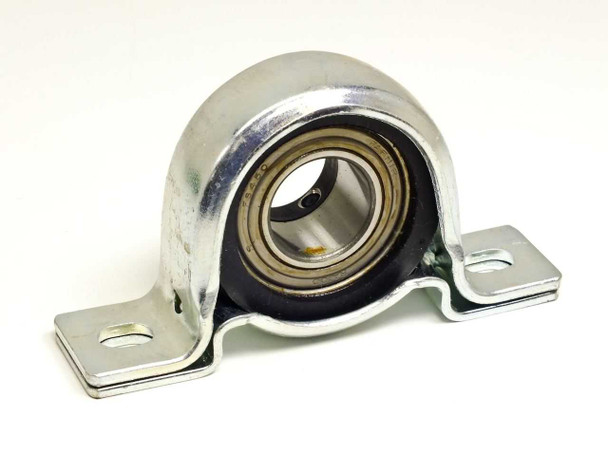Angled side view of Fafnir RA100 RPB1 pillow block bearing showing arc housing profile and single bolt hole flange