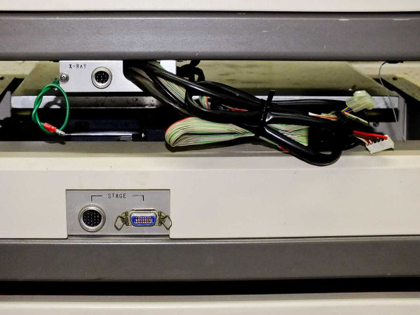 Seiko SFT7300 rear panel — X-RAY and STAGE circular connectors, DB15 STAGE connector, cable bundle visible