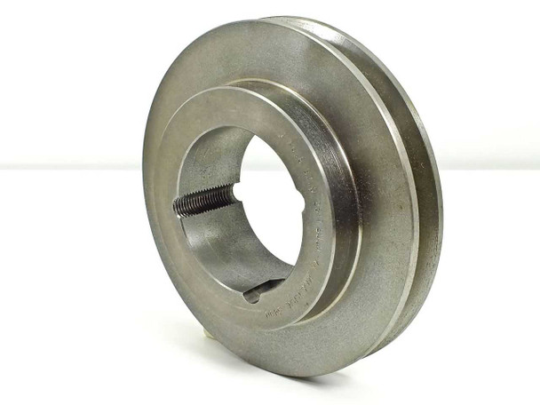 Dodge 118340 sheave top-down angled view showing single V-belt groove profile and taper-lock bore