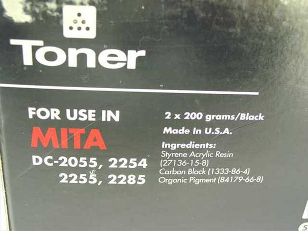 Katun 807841 toner box label showing compatibility with Mita DC-2055, 2254, 2255, 2285 — 2x200g black, made in USA