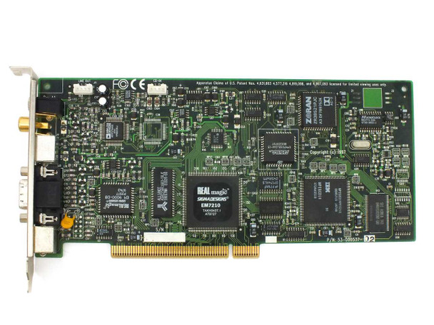 Sigma Designs RealMagic EM7210 NetStream II PCI MPEG-2 decoder card — top-down view showing EM7210 chip and part number label