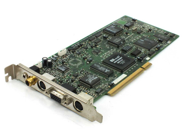 Sigma Designs 53-000537 RealMagic EM7210 NetStream II PCI card — angled top view showing PCB components and bracket ports