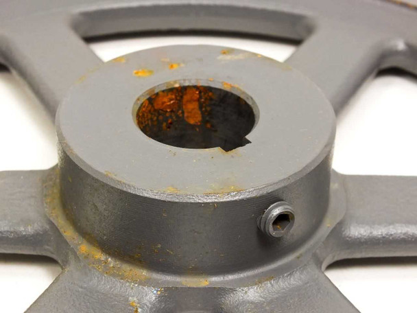 Browning AK89X1 sheave hub close-up showing plain bore, keyway slot, and surface rust/weathering