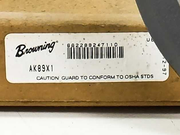 Browning AK89X1 original box label showing model AK89X1, UPC 68289247110, and OSHA guard caution