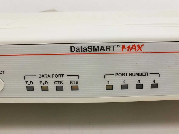 DataSMART MAX 771 front panel close-up showing DATA PORT indicators (TxD, RxD, CTS, RTS) and PORT NUMBER 1–4 LEDs