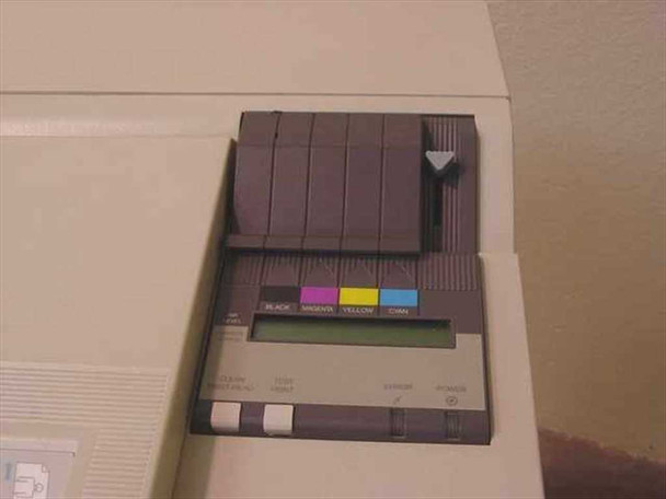 Tektronix Phaser III 4698PXI CMYK ink cartridge bay – Black, Magenta, Yellow, Cyan cartridges installed with control panel LCD