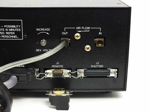 Newport NRC HC320 rear panel right side – J2 Remote, J3 Shutter connectors, Dev. Volts knob, Air Flow Out/In ports