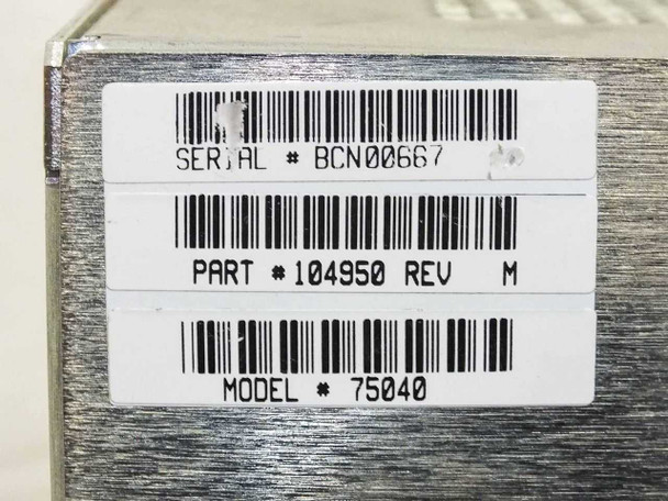 Wellfleet 75040 BCN serial label close-up (second photo) – Serial BCN00667, Part 104950 Rev M, Model 75040