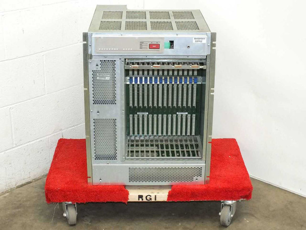 Wellfleet 75040 BCN full open chassis view from front – 14-slot card cage with backplane and empty card bays visible