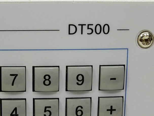 Fraunhofer IIS DT500 – close-up of front panel upper-right corner showing DT500 model label and numeric keypad