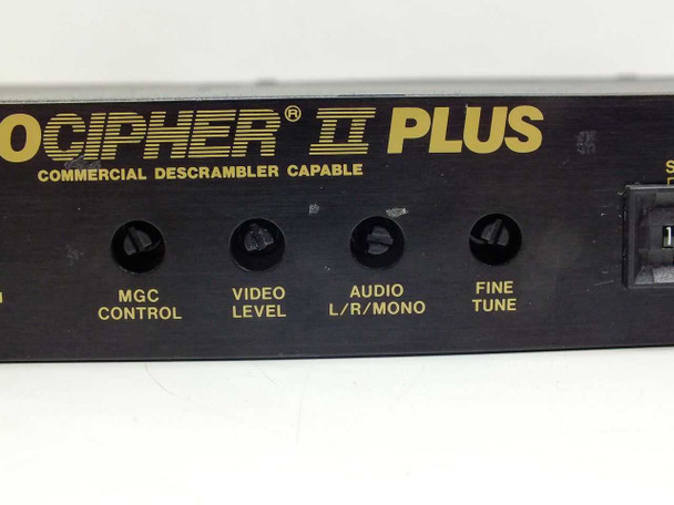 Standard MT650 Videocipher II Plus front panel right section showing MGC Control, Video Level, Audio L/R/Mono, Fine Tune controls