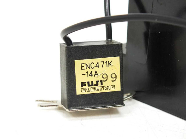 Fuji Electric ENC471K-14A surge suppressor attached to Hitachi H80 contactor – label close-up