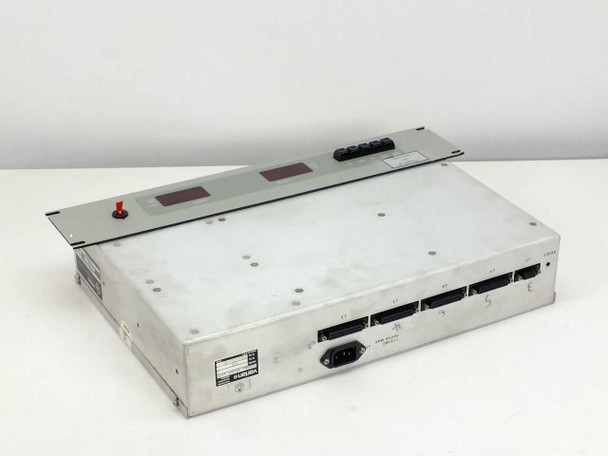 Varian VJW1455B1 Channel Select Assembly – three-quarter view showing front panel and rear connector panel with IEC power inlet