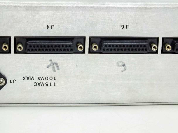 Varian VJW1455B1 rear panel showing D-sub connectors J4 and J6 with 115VAC 100VA MAX power rating label